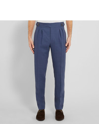 Pantalon chino en lin bleu marine Anderson & Sheppard