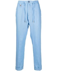 Pantalon chino en lin brodé bleu clair Billionaire