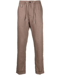 Pantalon chino en lin brodé marron