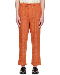 Pantalon chino en lin brodé orange