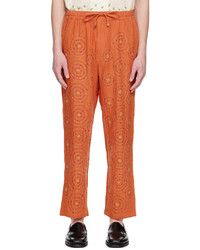 Pantalon chino en lin brodé orange HARAGO