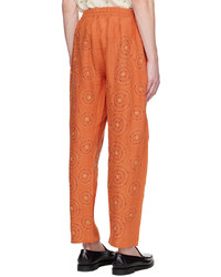 Pantalon chino en lin brodé orange HARAGO