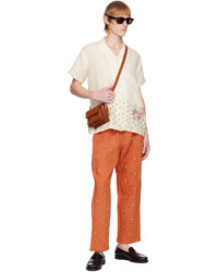 Pantalon chino en lin brodé orange HARAGO