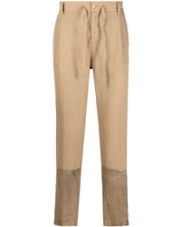 Pantalon chino en lin imprimé tie-dye marron clair Daniele Alessandrini
