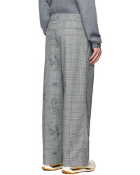 Pantalon chino en pied-de-poule gris Feng Chen Wang