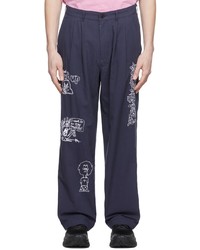 Pantalon chino en seersucker brodé bleu marine