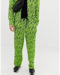 Pantalon chino en soie imprimé vert Jaded London
