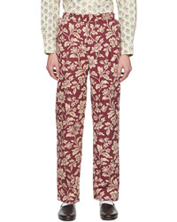 Pantalon chino en velours côtelé à fleurs bordeaux Bode