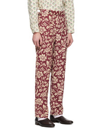 Pantalon chino en velours côtelé à fleurs bordeaux Bode