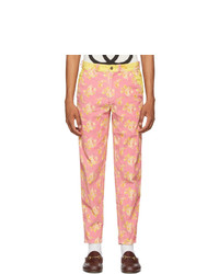 Pantalon chino en velours côtelé à fleurs rose