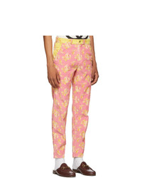 Pantalon chino en velours côtelé à fleurs rose Gucci