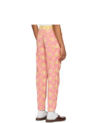 Pantalon chino en velours côtelé à fleurs rose Gucci