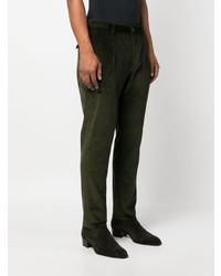 Pantalon chino en velours côtelé vert foncé Tagliatore