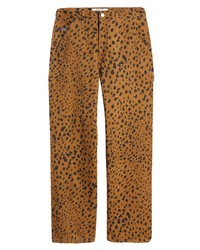 Pantalon chino imprimé léopard tabac