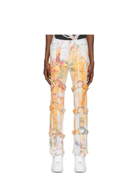 Pantalon chino imprimé tie-dye blanc