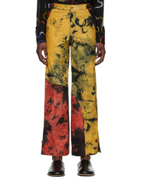 Pantalon chino imprimé tie-dye moutarde