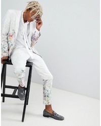 Pantalon de costume à fleurs blanc