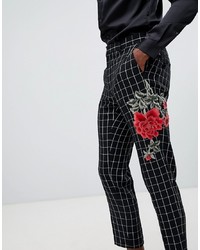 Pantalon de costume à fleurs noir