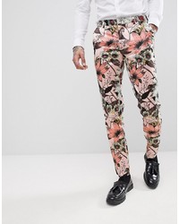 Pantalon de costume à fleurs rose