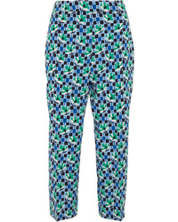 Pantalon de costume à fleurs turquoise