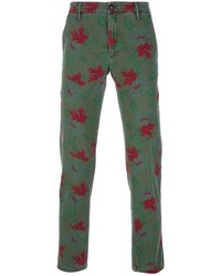Pantalon de costume à fleurs vert foncé