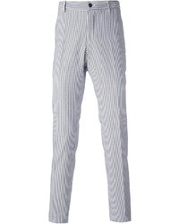 Pantalon de costume à rayures verticales blanc et bleu