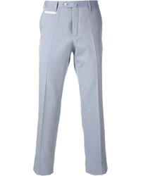 Pantalon de costume à rayures verticales blanc et bleu Corneliani