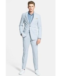 Pantalon de costume à rayures verticales bleu clair