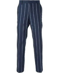 Pantalon de costume à rayures verticales bleu marine et blanc
