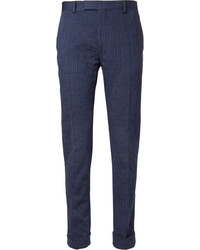 Pantalon de costume à rayures verticales bleu marine