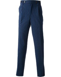 Pantalon de costume à rayures verticales bleu marine