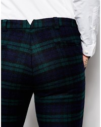 Pantalon de costume écossais bleu marine et vert