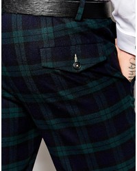 Pantalon de costume écossais bleu marine et vert