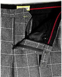 Pantalon de costume en laine à carreaux gris
