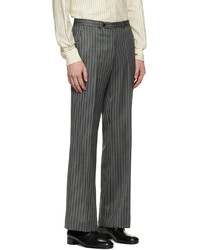 Pantalon de costume en laine à rayures verticales gris Husbands