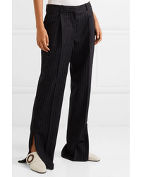 Pantalon de costume en laine à rayures verticales noir Hillier Bartley