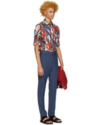 Pantalon de costume en laine bleu marine Marni