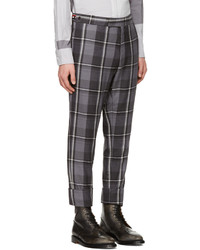 Pantalon de costume en laine écossais gris foncé Thom Browne