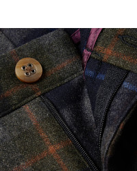 Pantalon de costume en laine écossais marron Etro