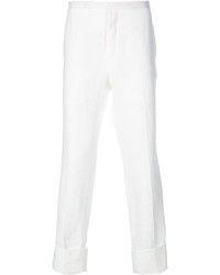Pantalon de costume en lin à rayures verticales blanc Thom Browne