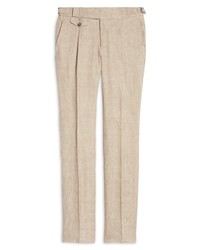 Pantalon de costume en lin en pied-de-poule beige