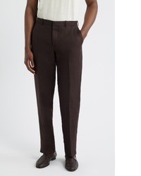 Pantalon de costume en lin marron foncé