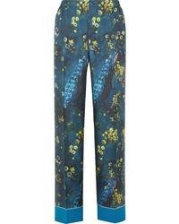 Pantalon de costume en soie à fleurs bleu