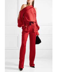 Pantalon de costume en soie rouge Roland Mouret