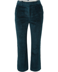 Pantalon de costume en velours côtelé bleu canard