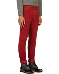 Pantalon de costume en velours côtelé rouge DSquared
