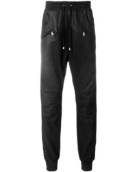 Pantalon de jogging en cuir noir Pierre Balmain