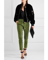 Pantalon en daim matelassé olive Balmain