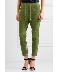 Pantalon en daim matelassé olive Balmain