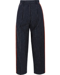 Pantalon en laine à rayures verticales bleu marine Acne Studios